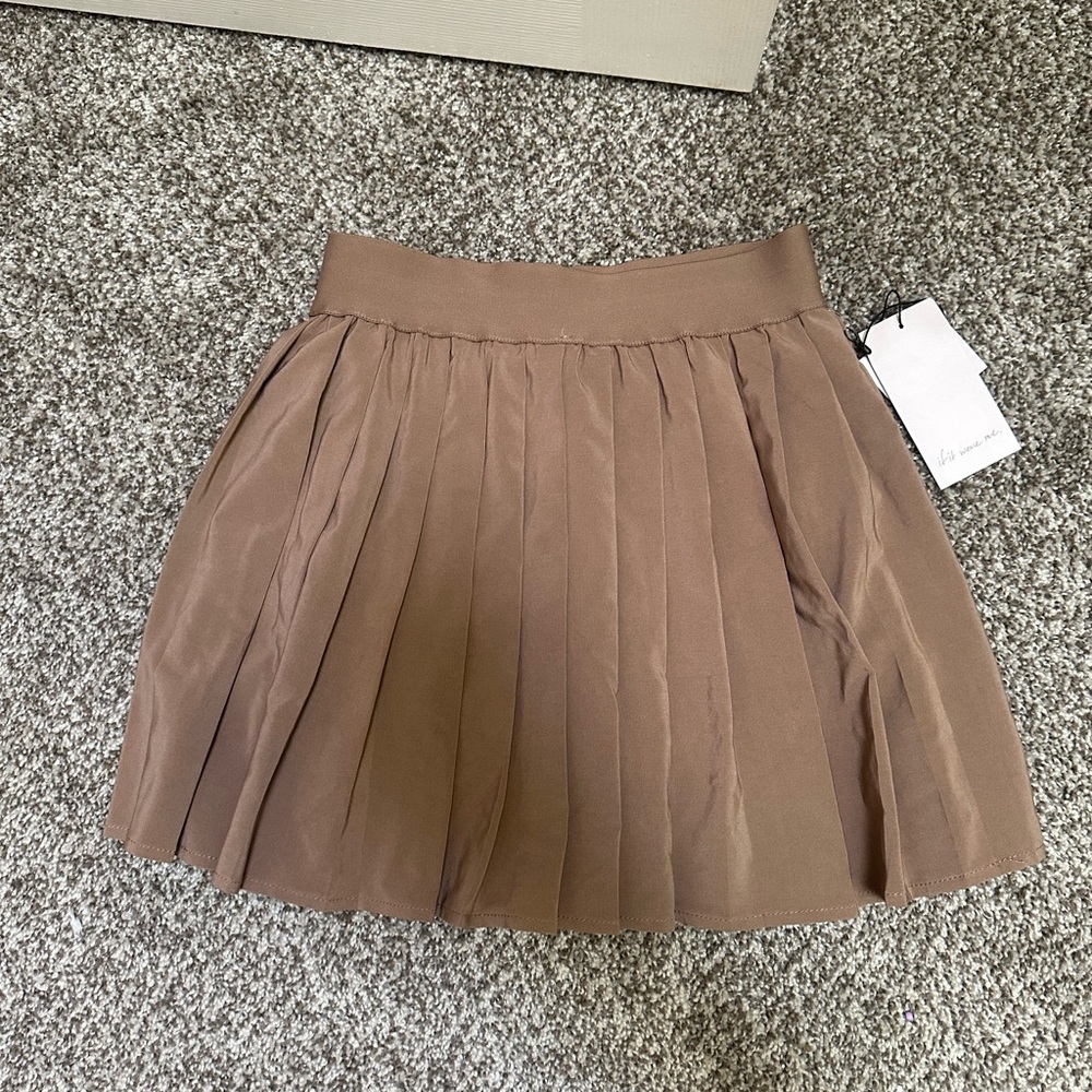 if it were me Brown Pleated Skater Skirt